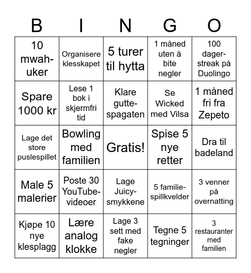 Nyttårsbingo Iril Bingo Card