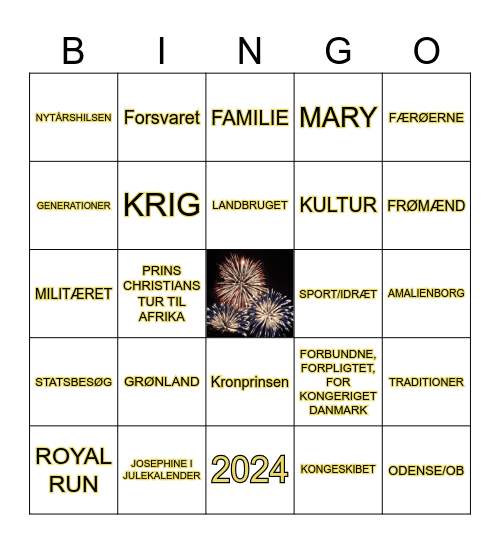 Nytårstale Bingo 2024 Bingo Card