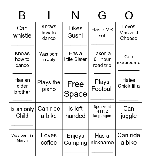 HUMAN BINGO Card
