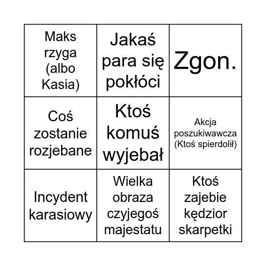 Sylwester u Zduniaka 2024 Bingo Card