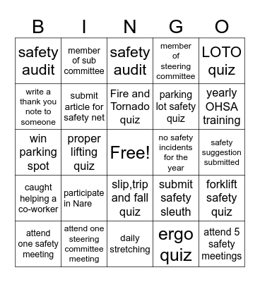 Safety Bingo Card