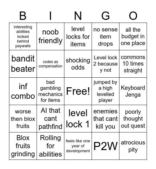 Untitled Bingo Card