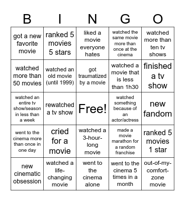 cinema bingo Card