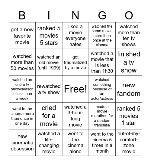 cinema bingo Card