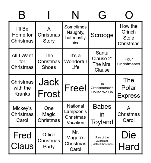 Last Christmas Bingo Card