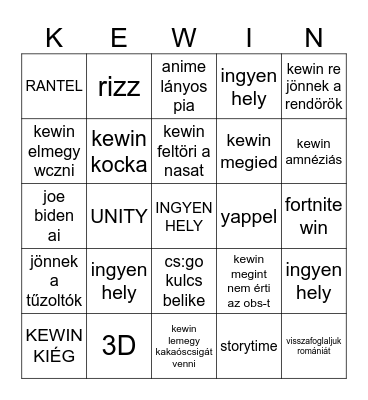 Kewin Live Bingo Card