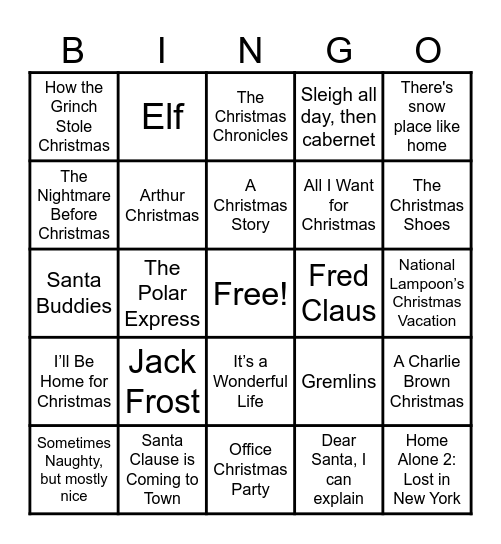 Last Christmas Bingo Card