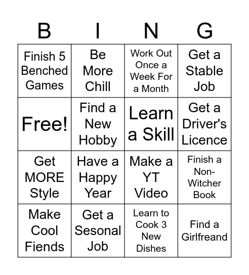 2025 Goals Bingo Card