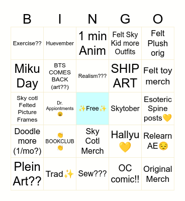 tumbkes 2025 art bingo Card