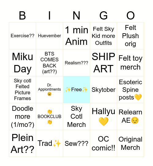 tumbkes 2025 art bingo Card