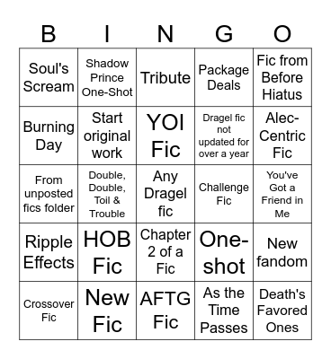 2025 Writing Bingo Card