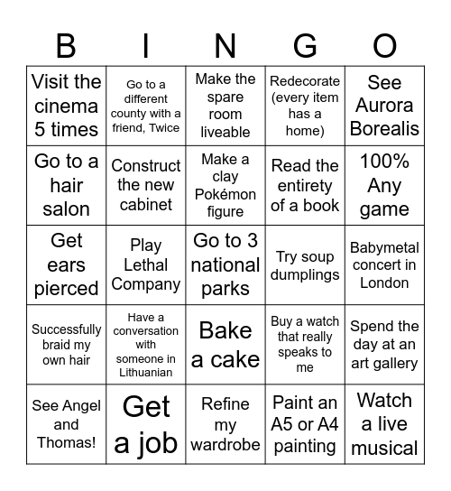 2025 Achievements Bingo Card Bingo Card