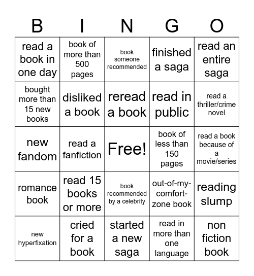 book bingo Card