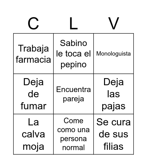 Calva Bingo Card