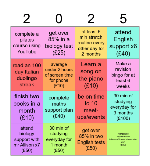 Goals Bingo Card