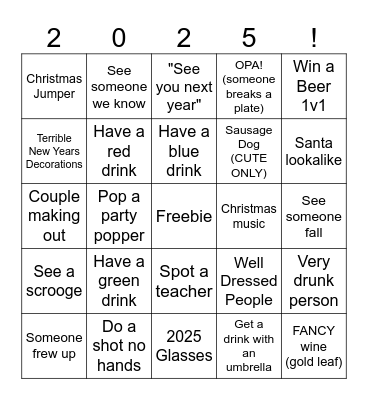 NEW YEAR Bingo Card