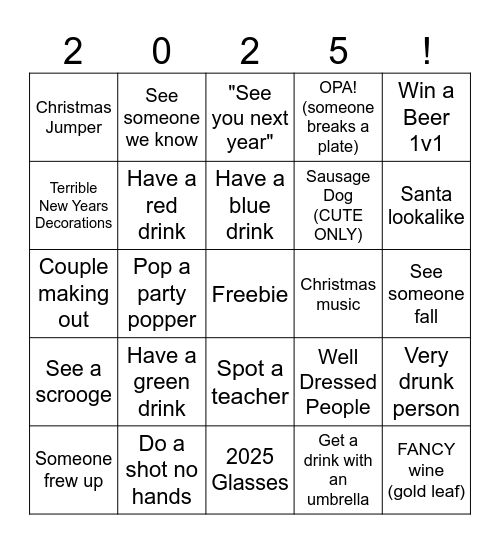 NEW YEAR Bingo Card
