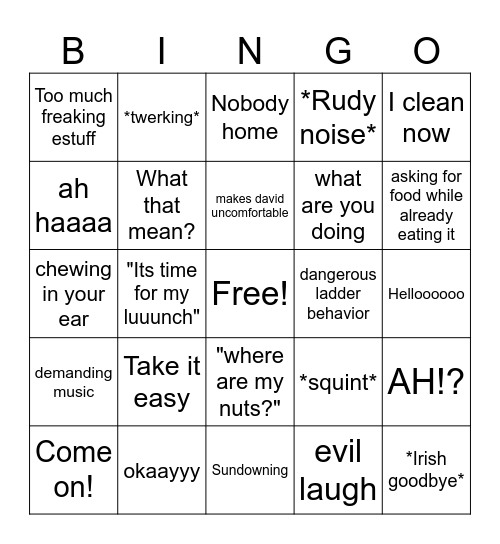 Rudy Bingo Card