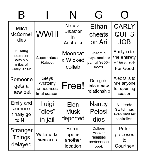 2025 Bingo Card