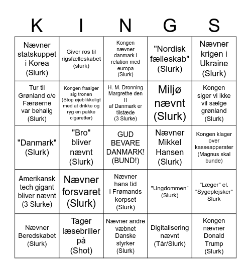 Nytårstale KINGS! Bingo Card