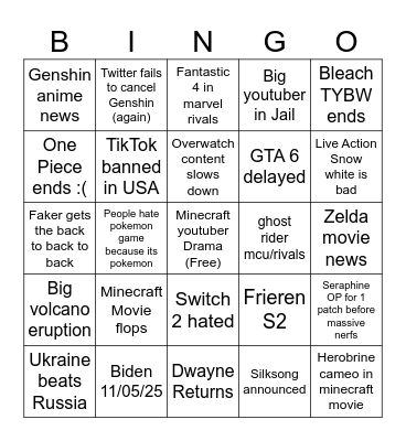 2025 bingo Card