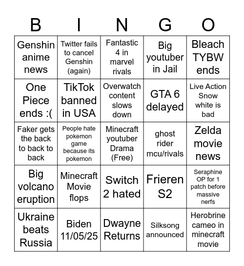 2025 bingo Card