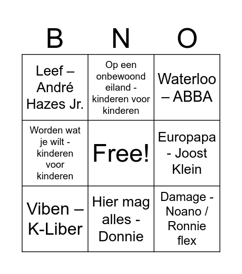 Oud & Opnieuw Muziek Bingo Card