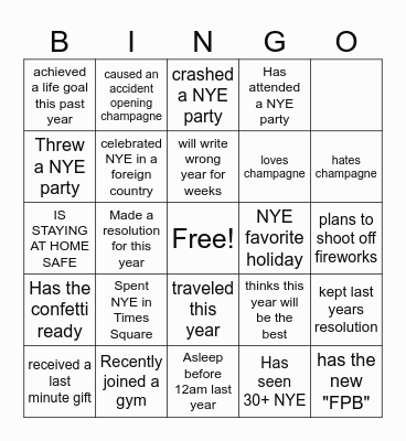 new years bingo Card