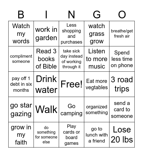 2025 Resolution Bingo Card