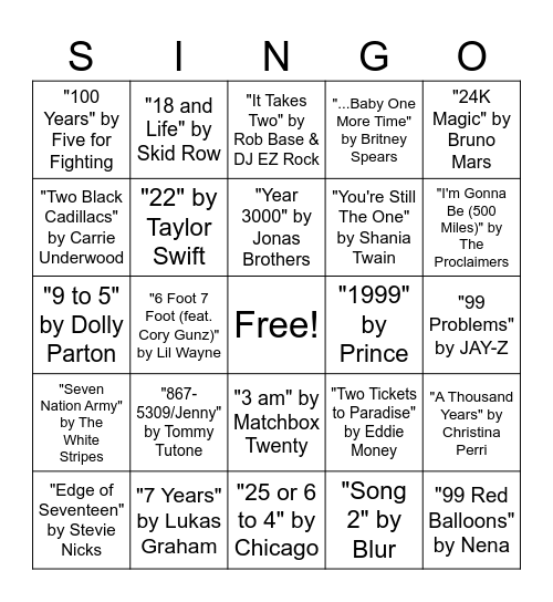 CS Entertainment Music Bingo - Numbers Bingo Card
