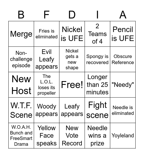 BFDIA 17 BINGO Card