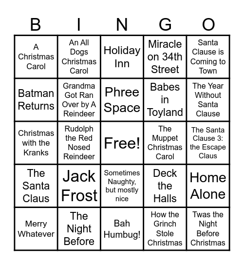 Last Christmas Bingo Card