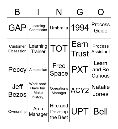 Ambassador Bingo Card