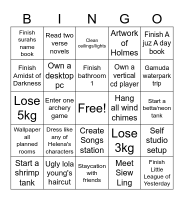 To Do Bingo Card