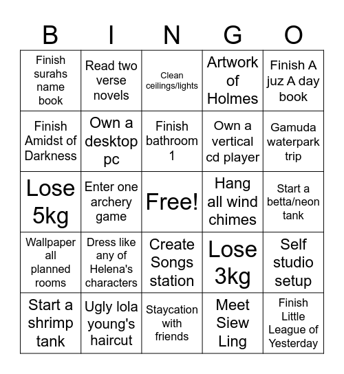 To Do Bingo Card