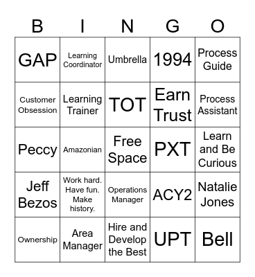 Ambassador Bingo Card