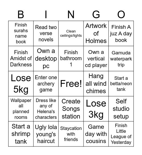 To Do Bingo Card