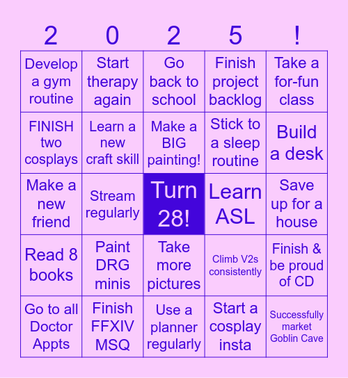 2025 Resolutions Bingo Card