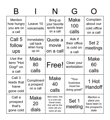 Sales Bingo Card