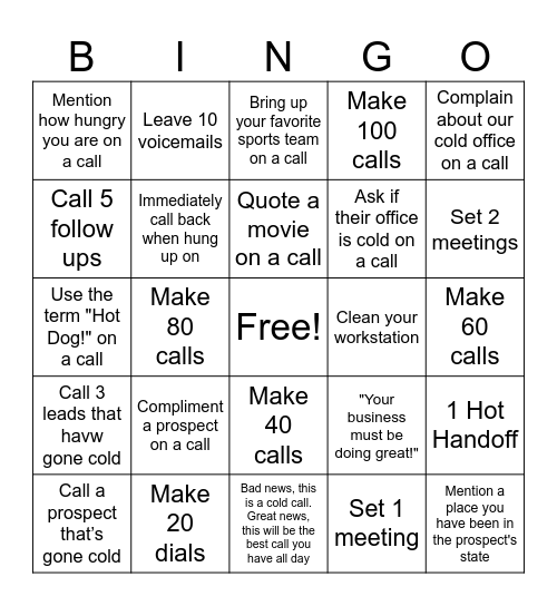 Sales Bingo Card