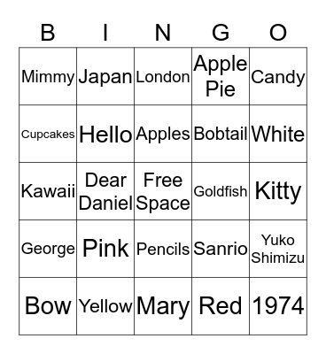Hello Kitty Bingo Card