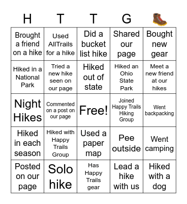 Happy Trails Year End Bingo Card