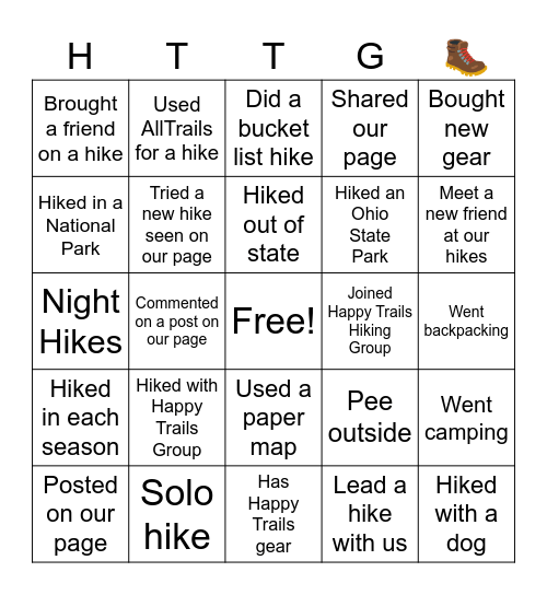 Happy Trails Year End Bingo Card