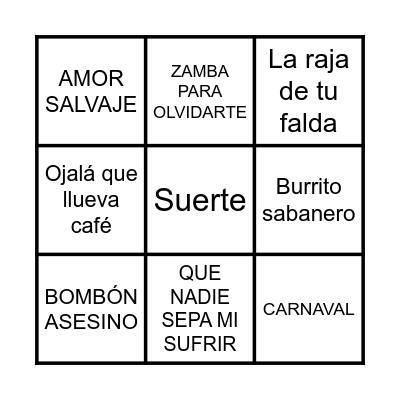 BINGO MUSICAL Bingo Card