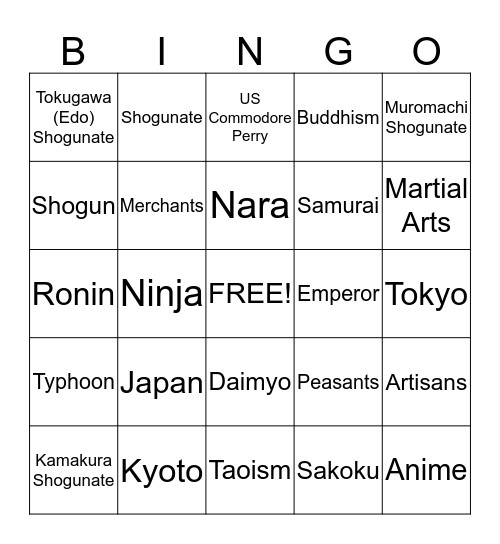 Feudal Japan Bingo Card