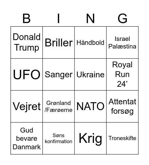 Kongens Nytårstale 24' Bingo Card