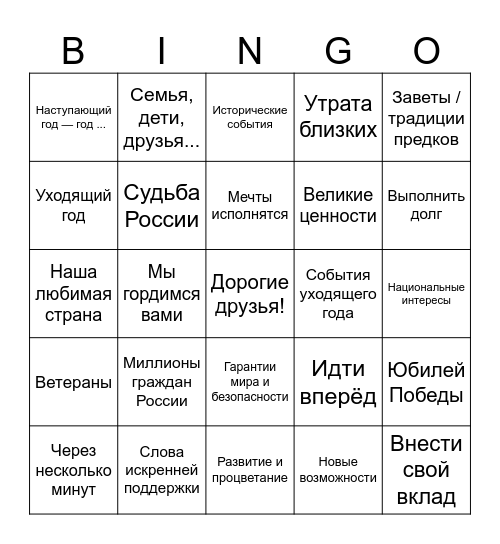 Новогодняя речь Bingo Card
