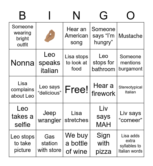 Italy Bingo Card