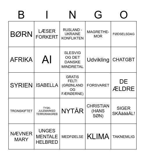 KONGE-BINGO Card