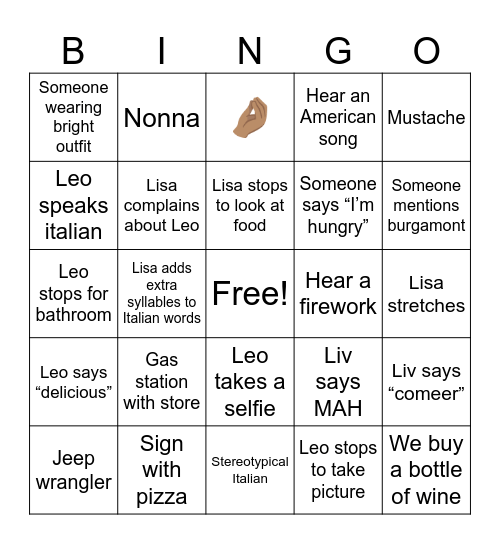 Italy Bingo Card